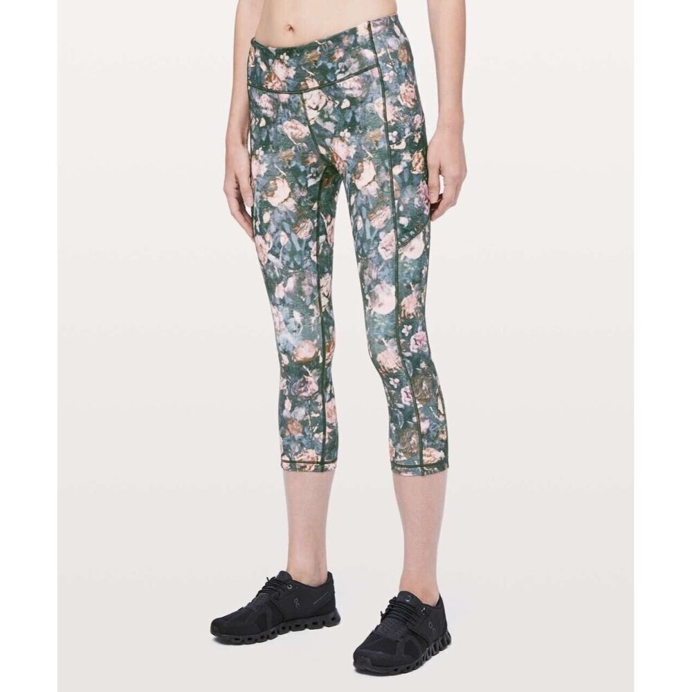 Lululemon 4 Speed Up Crop *21" Leggings Frosted Rose Multi Floral GUC